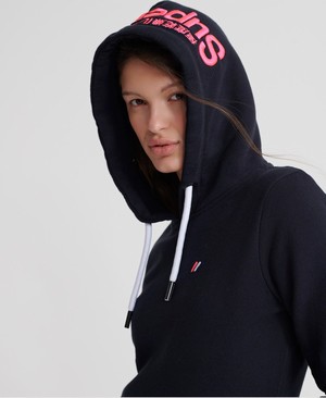 Superdry Modern Coral Label Hit Női Kapucnis Pulóver Rózsaszín/Sötétkék | CJFDN1762